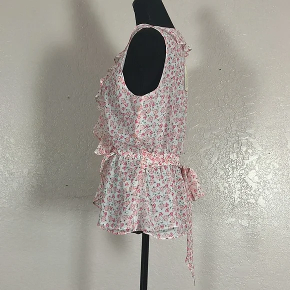 1749 NWT Max Studio Sleeveless Floral Blouse W/Tie Embellishment On Back. SzS - Picture 4 of 11